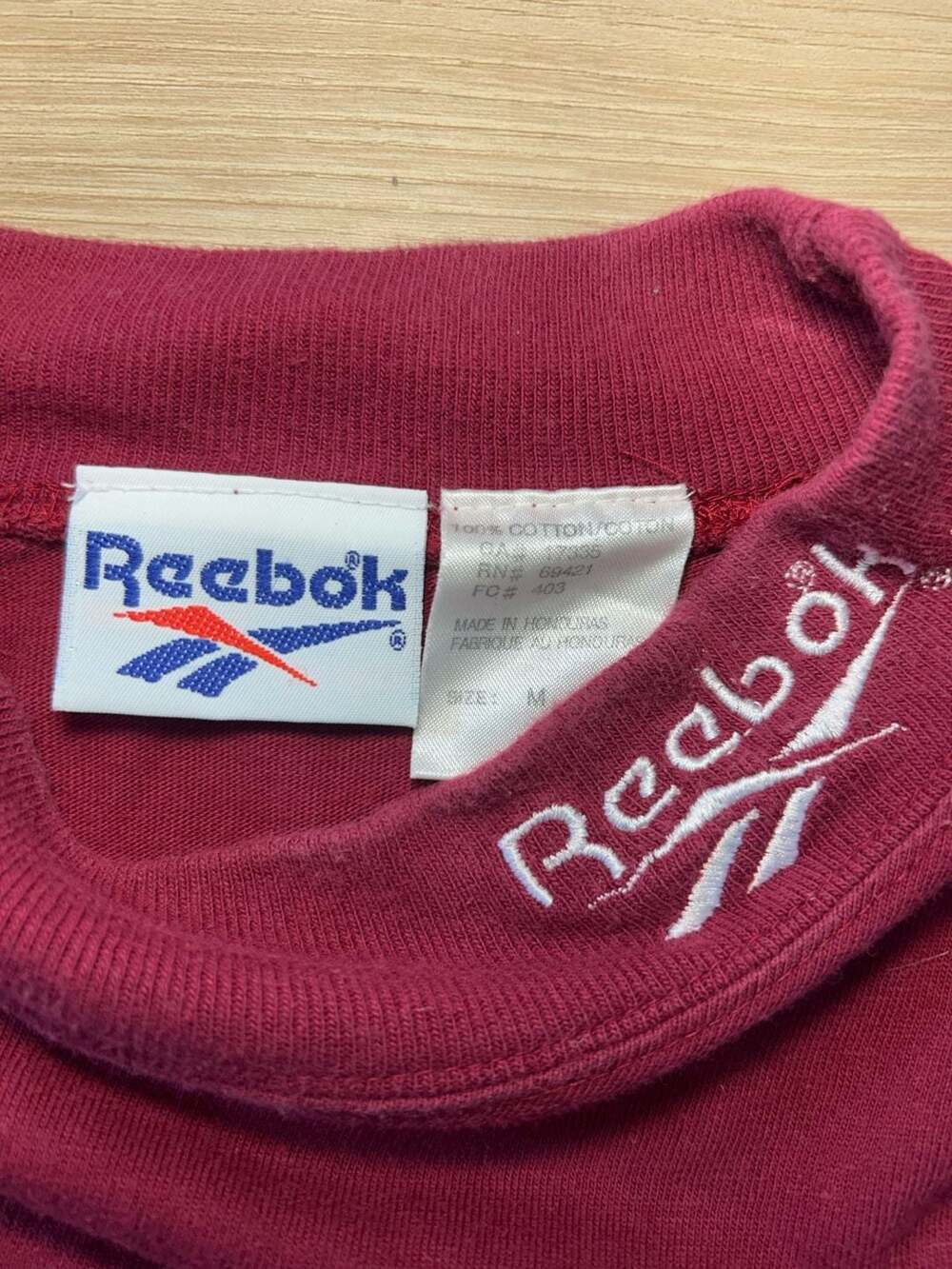 Vintage Reebok Maroon Mock Neck Long Sleeve T-Shirt Embroidered Collar Size M